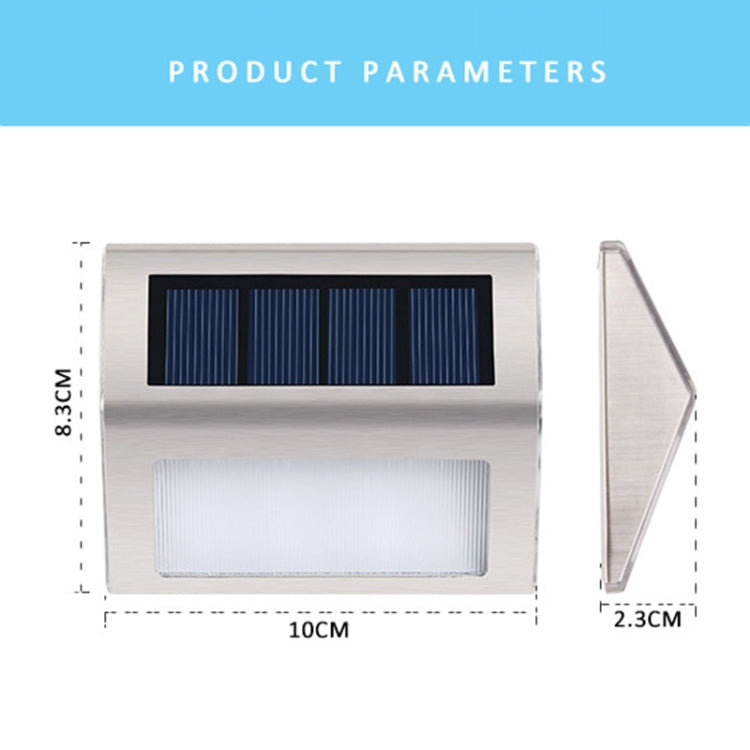 Avtoit | 2PCS Solar Stainless Steel 3 LED Stair Wall Lamp Outdoor Garden Fence Light (White Light)