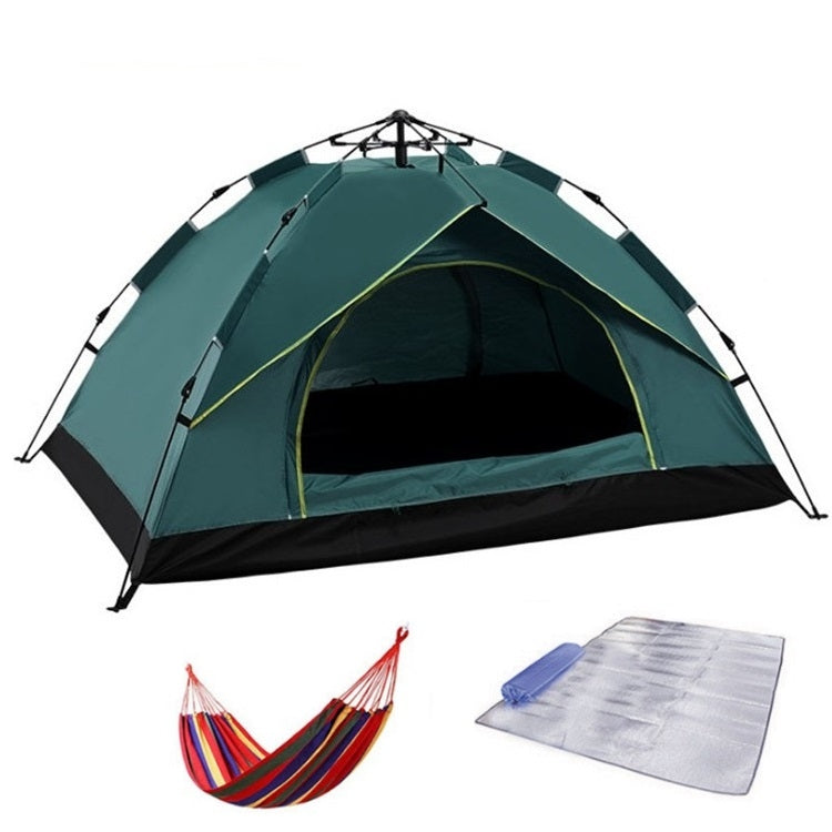Avtoit | TC-014 Outdoor Beach Travel Camping Automatic Spring Multi-Person Tent For 3-4 Persons (Green+Mat+Hammock)