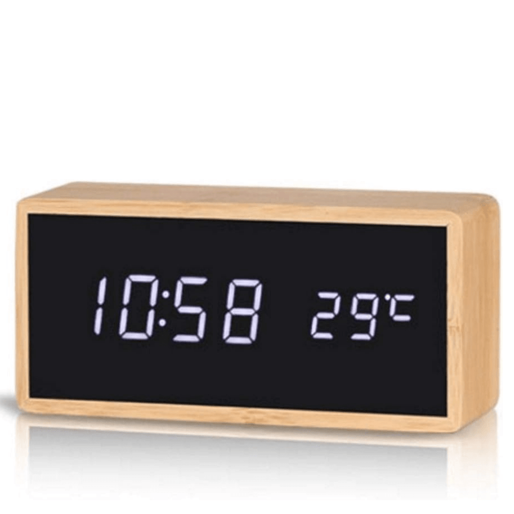 Avtoit | LED Bamboo Alarm Clock with Temperature Display & USB/Battery Operation
