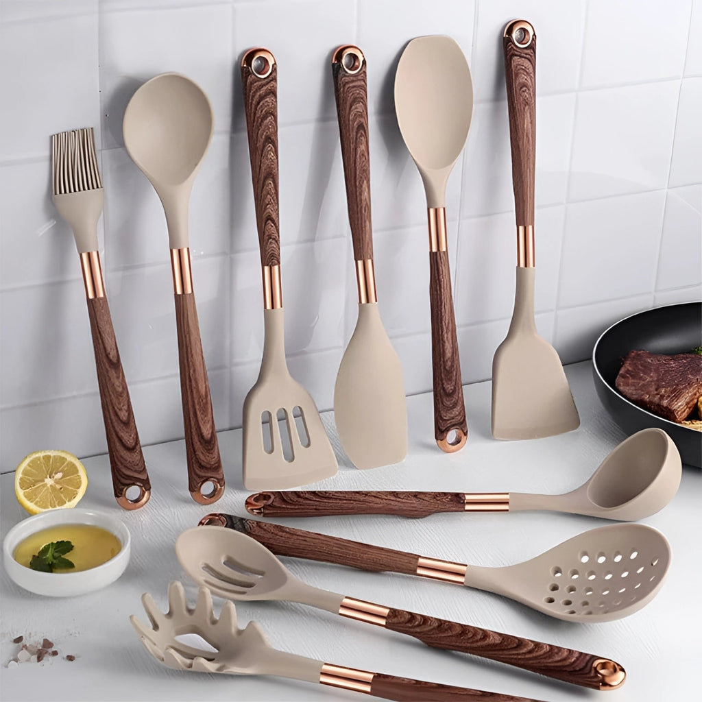 Avtoit | Stainless Steel Kitchen Utensil Set with Non-Slip Handles for Cooking & Baking - 10-Piece Cooking Tools