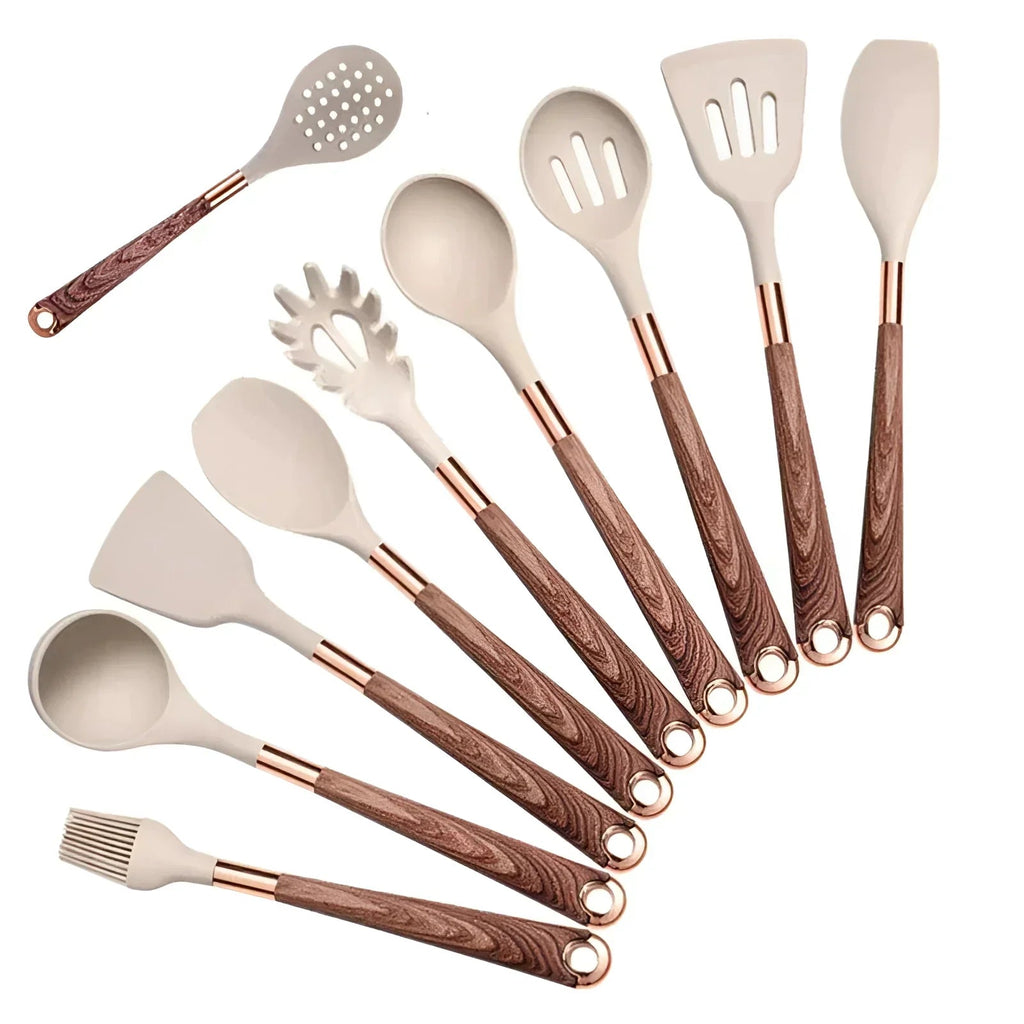 Avtoit | Stainless Steel Kitchen Utensil Set with Non-Slip Handles for Cooking & Baking - 10-Piece Cooking Tools