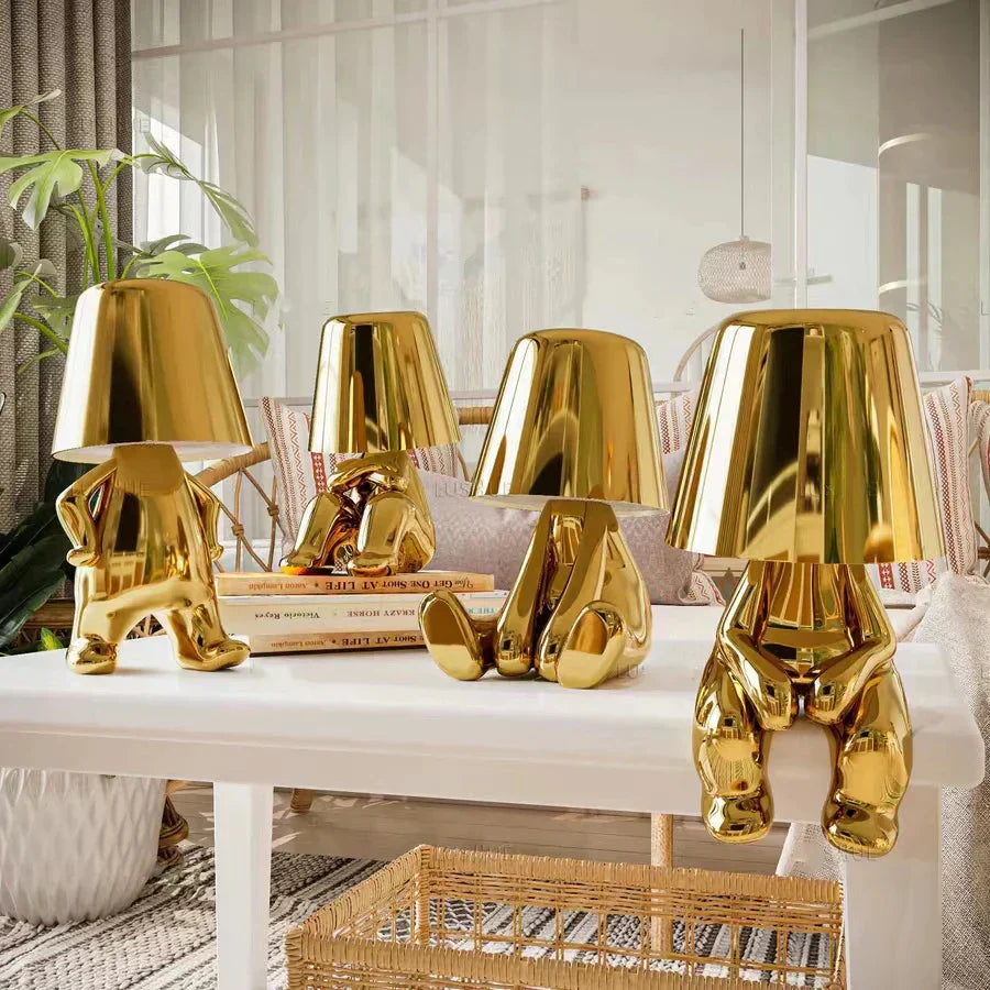Avtoit | Golden Man LED Thinking Table Lamp – Playful Nightstand Lamp for Bedroom & Decor