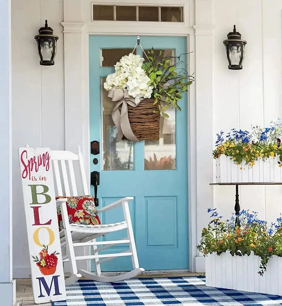 Avtoit | Door hanger with cream hydrangeas – rattan basket wreath with artificial flowers