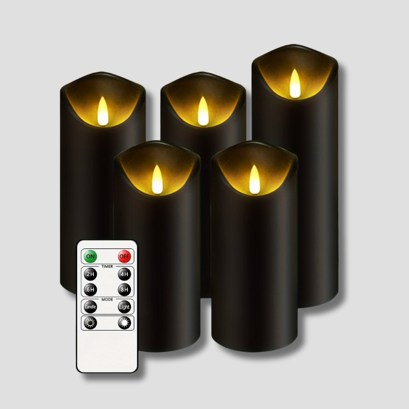 Avtoit | MystiFlame - 5-Piece LED Candle Set with Black Finish