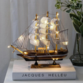 Avtoit | Royaleva Nordic Wood Sailboat Sculpture - LED illuminated decorative piece, battery-operated