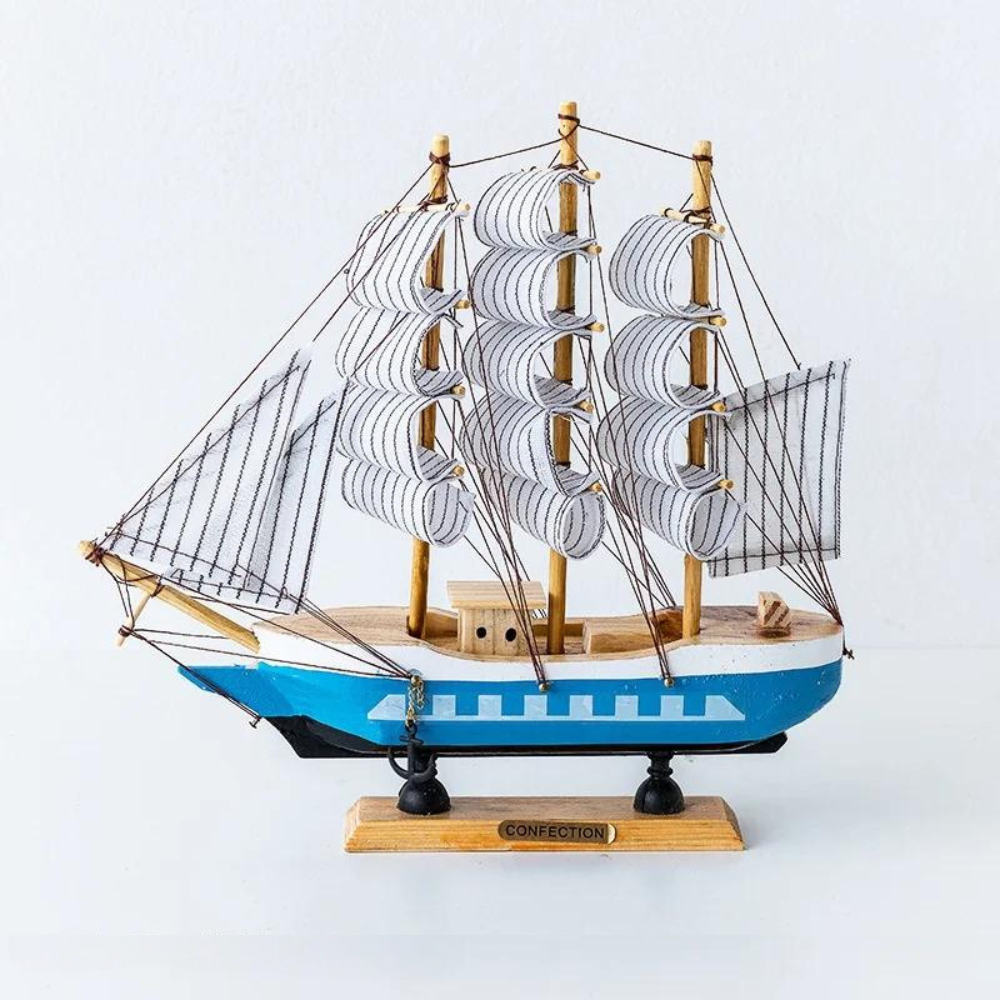 Avtoit | Royaleva Nordic Wood Sailboat Sculpture - LED illuminated decorative piece, battery-operated
