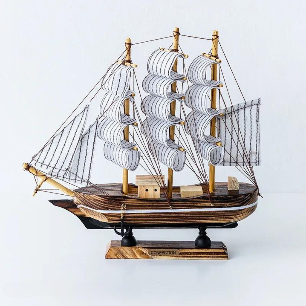 Avtoit | Royaleva Nordic Wood Sailboat Sculpture - LED illuminated decorative piece, battery-operated