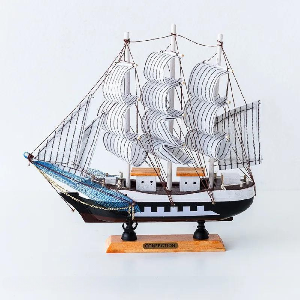 Avtoit | Royaleva Nordic Wood Sailboat Sculpture - LED illuminated decorative piece, battery-operated