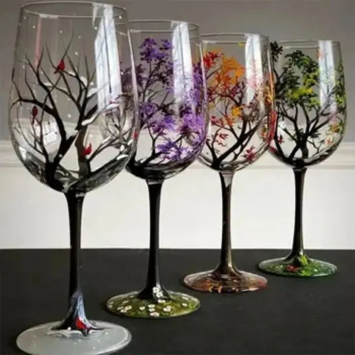 Avtoit | Four Seasons Tree - Wine Glass | Hand-painted Artistic Glasses
