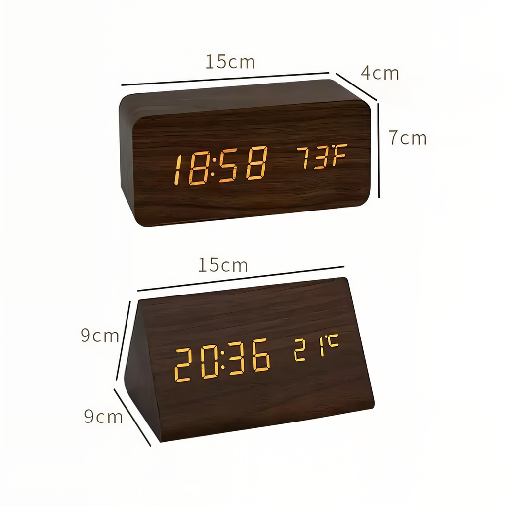 Avtoit | WakeyCue | Modern Wooden LED Digital Alarm Clock with Temperature & Humidity Display