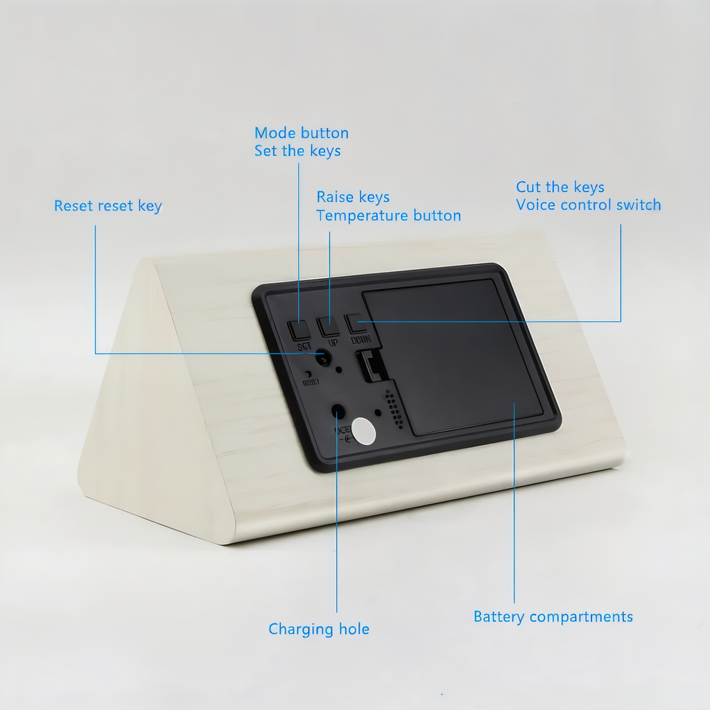 Avtoit | WakeyCue | Modern Wooden LED Digital Alarm Clock with Temperature & Humidity Display