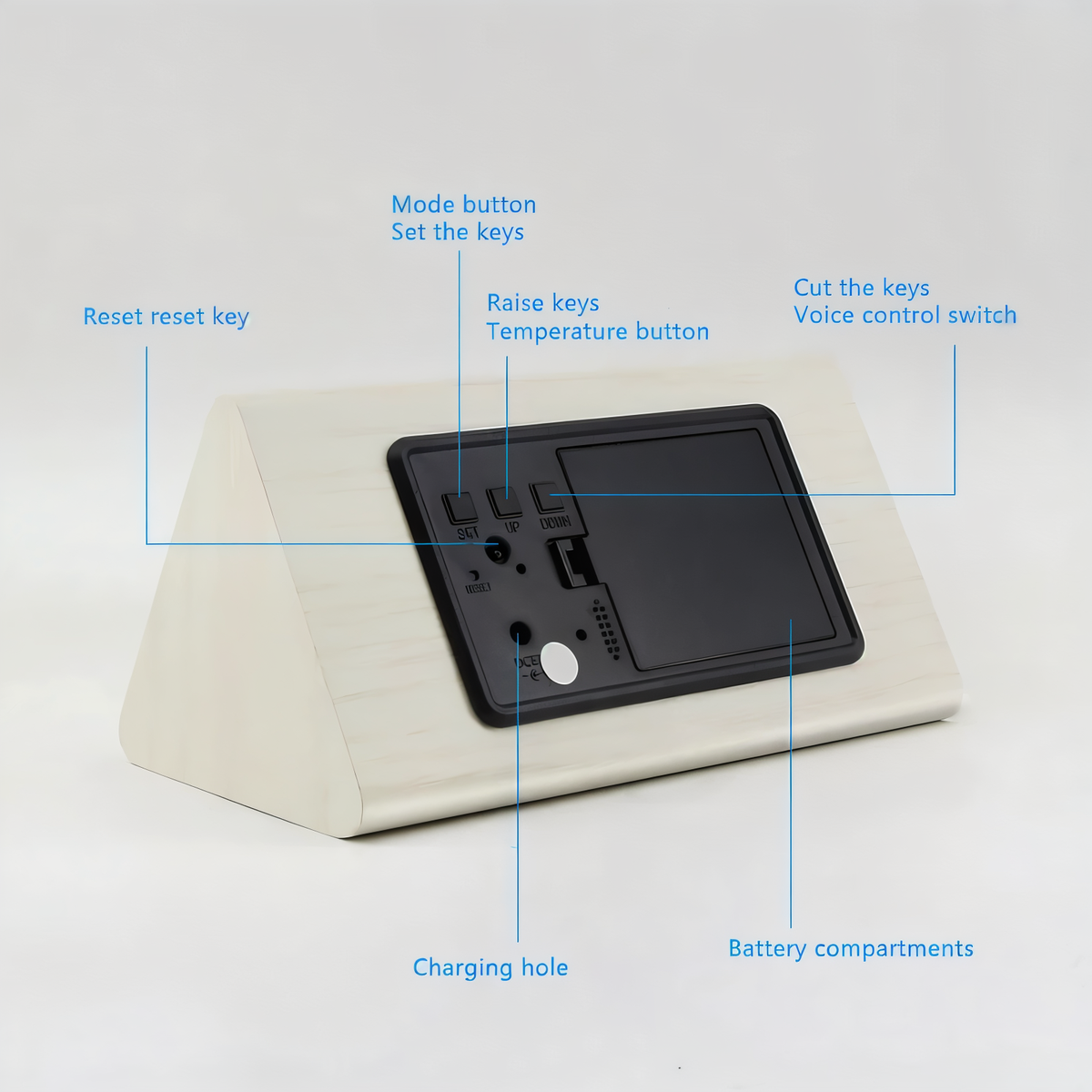 Avtoit | WakeyCue | Modern Wooden LED Digital Alarm Clock with Temperature & Humidity Display