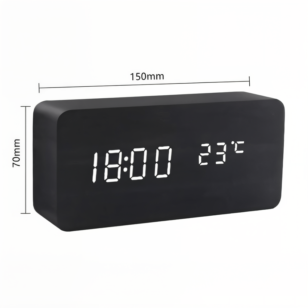 Avtoit | WakeyCue | Modern Wooden LED Digital Alarm Clock with Temperature & Humidity Display