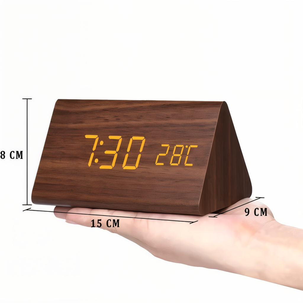 Avtoit | WakeyCue | Modern Wooden LED Digital Alarm Clock with Temperature & Humidity Display