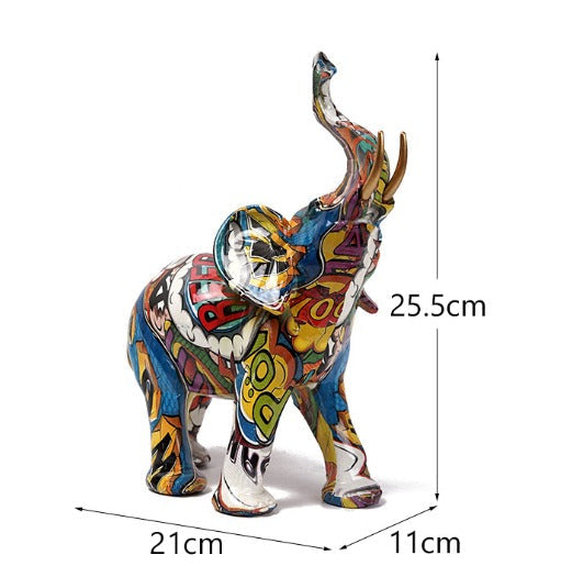 Avtoit | Abstract Elephant Statue – Colourful African Design with Raised Trunk for Good Luck
