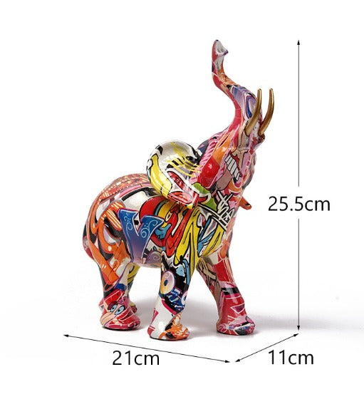 Avtoit | Abstract Elephant Statue – Colourful African Design with Raised Trunk for Good Luck