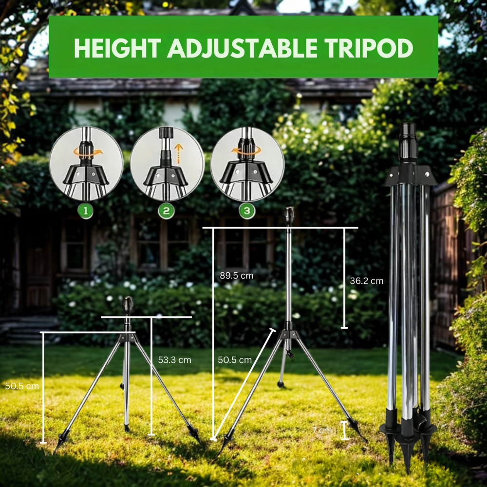 Avtoit | Adjustable 360° Garden Sprinkler on Tripod – Stainless Steel Height-Adjustable Lawn Irrigation System