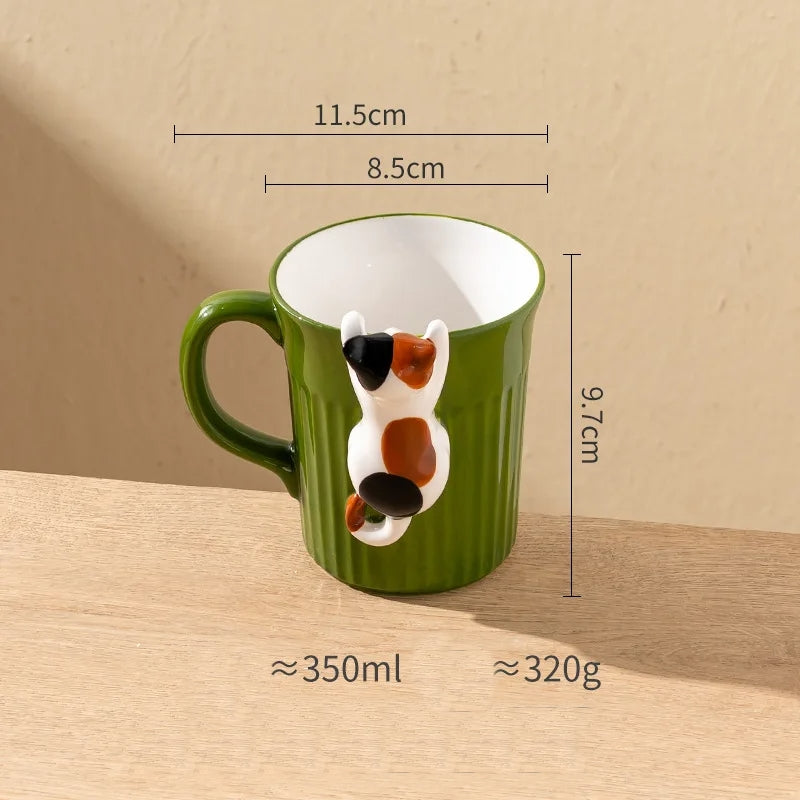 Ceramic Coffee Mug with Climbing Cat Design