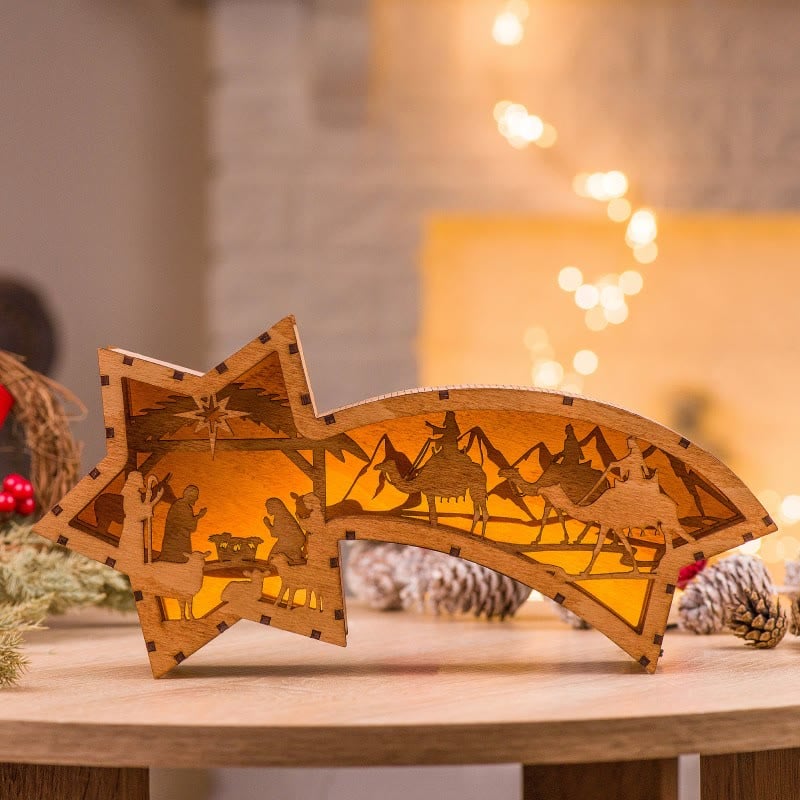 Avtoit | LED Wooden Christmas Ornaments Nativity Scene Star Shaped Desk Lamp