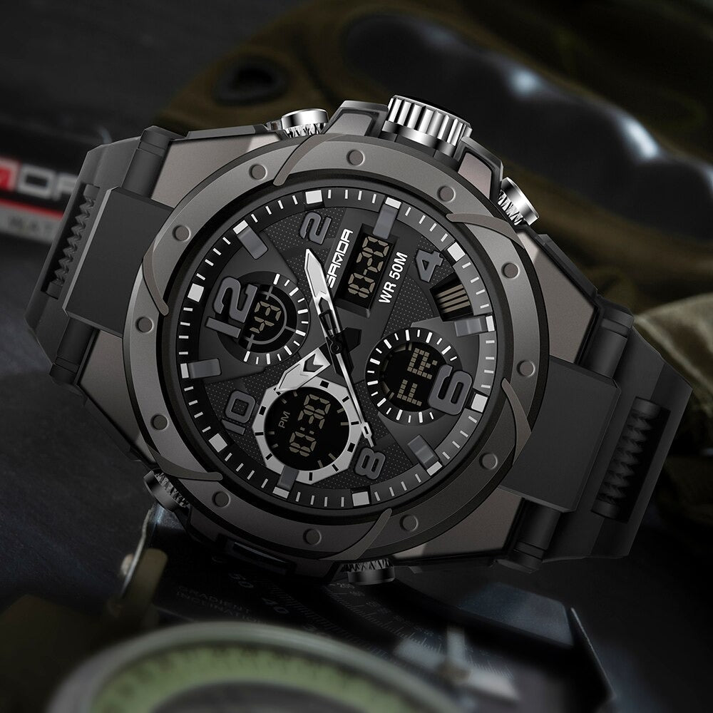 Men's Analog-Digital Military Watch with Multifunction Display