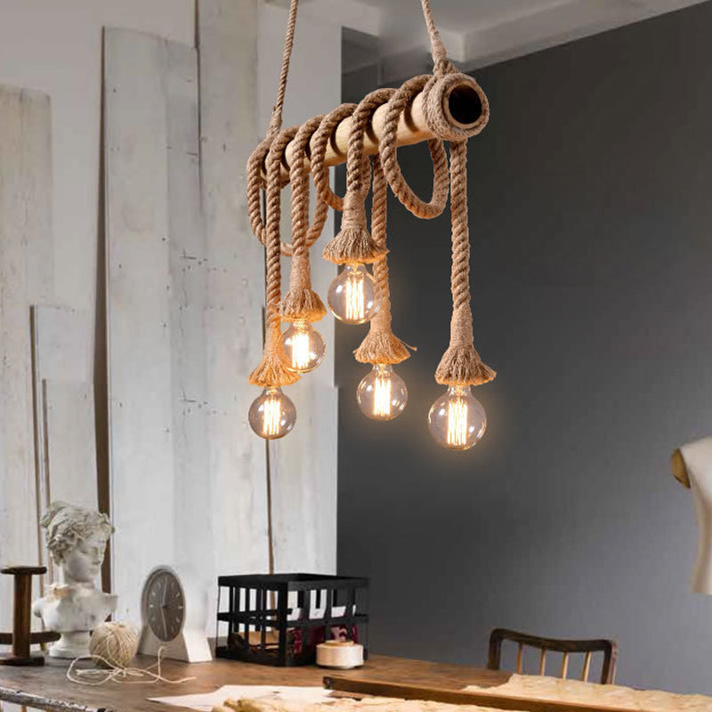 Avtoit | Adjustable Bamboo Pendant Lamp with Industrial Rope Design - EcoChic