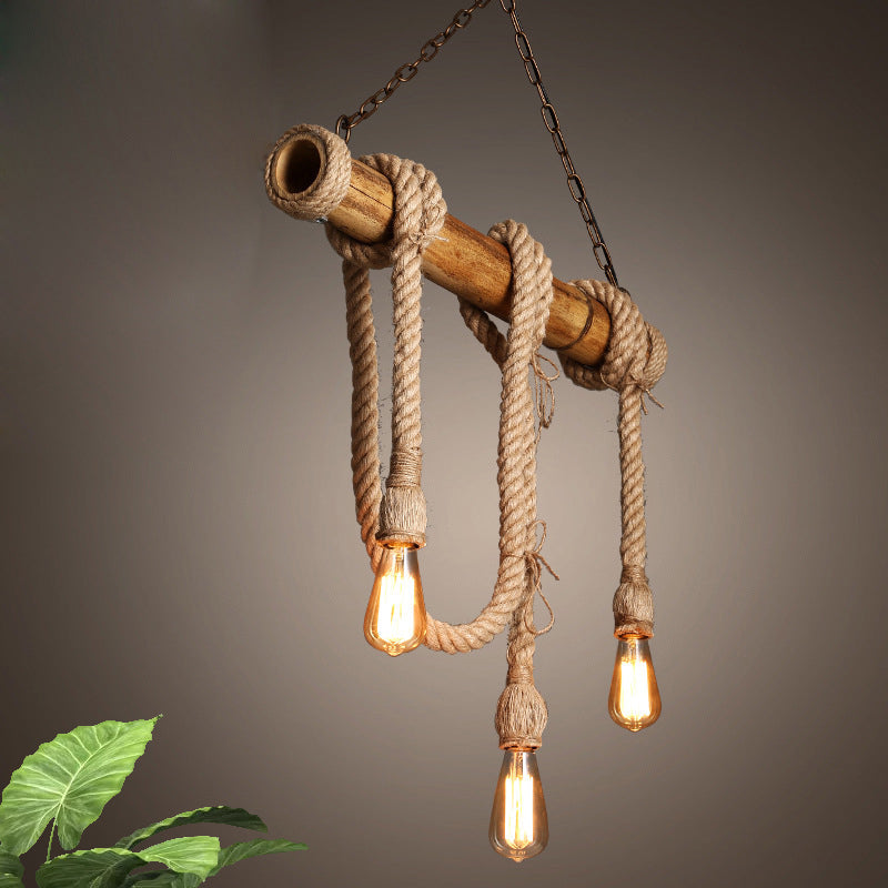 Avtoit | Adjustable Bamboo Pendant Lamp with Industrial Rope Design - EcoChic