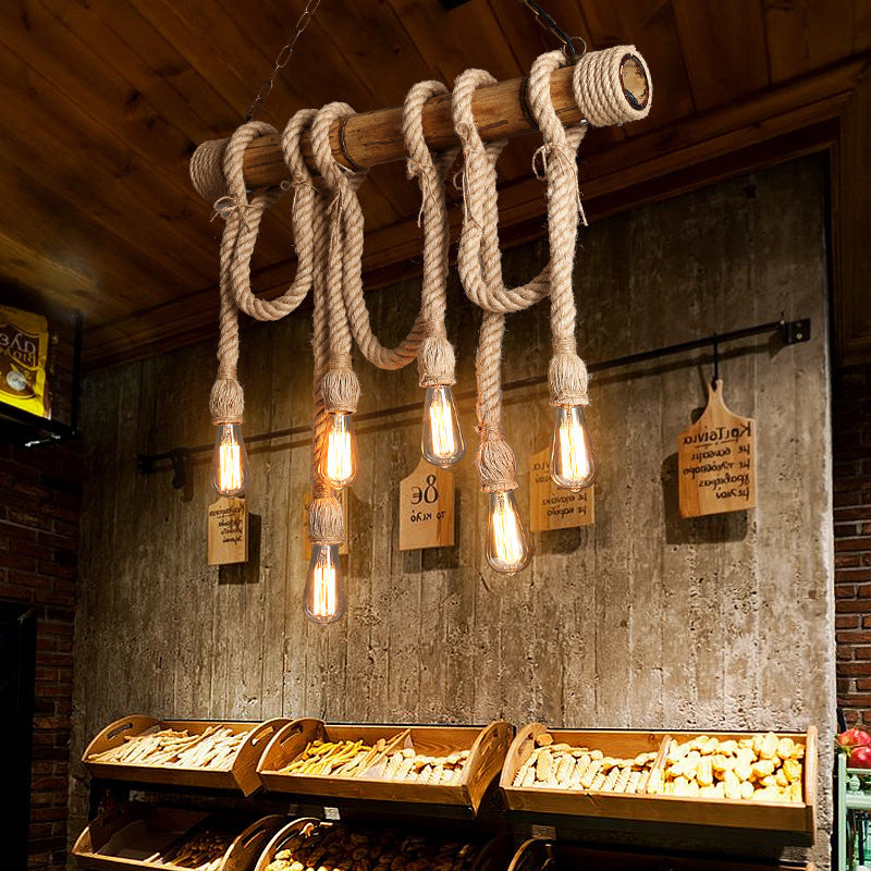 Avtoit | Adjustable Bamboo Pendant Lamp with Industrial Rope Design - EcoChic