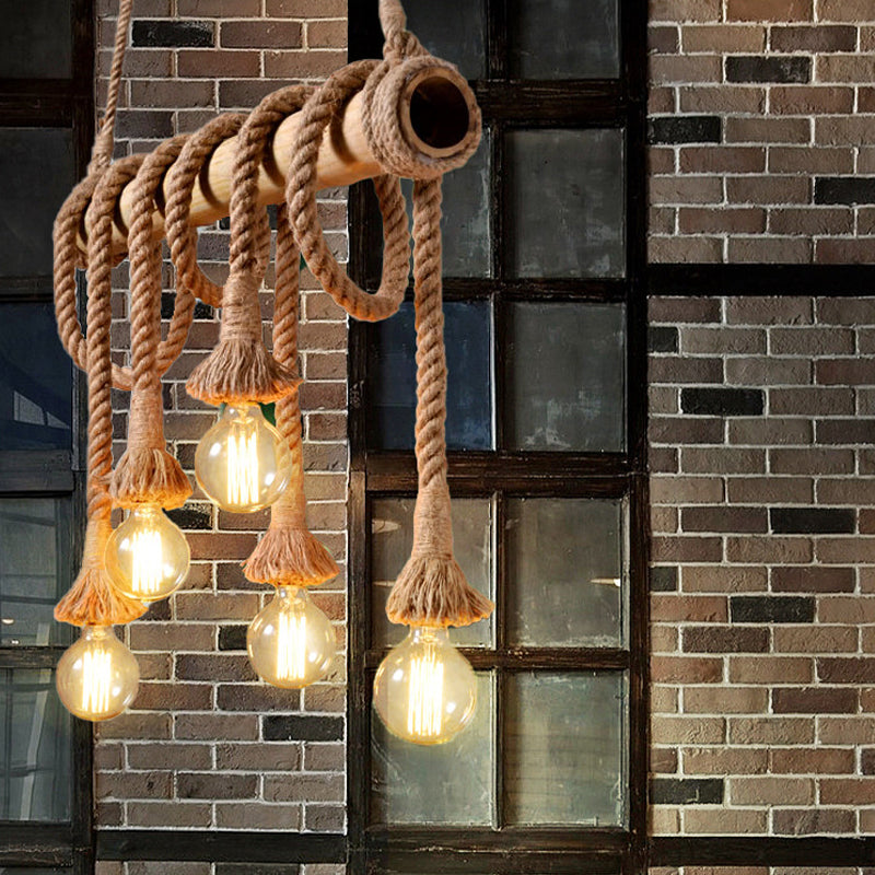 Avtoit | Adjustable Bamboo Pendant Lamp with Industrial Rope Design - EcoChic