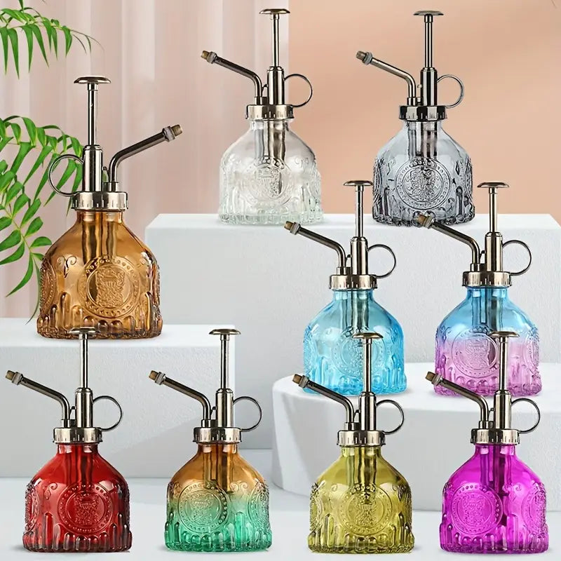 Avtoit | Embossed glass bottle with metal nozzle – Plant sprayer for flower watering in vintage design