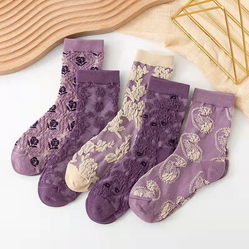 Avtoit | 5 Pair Vintage Flower Embroidery Socks