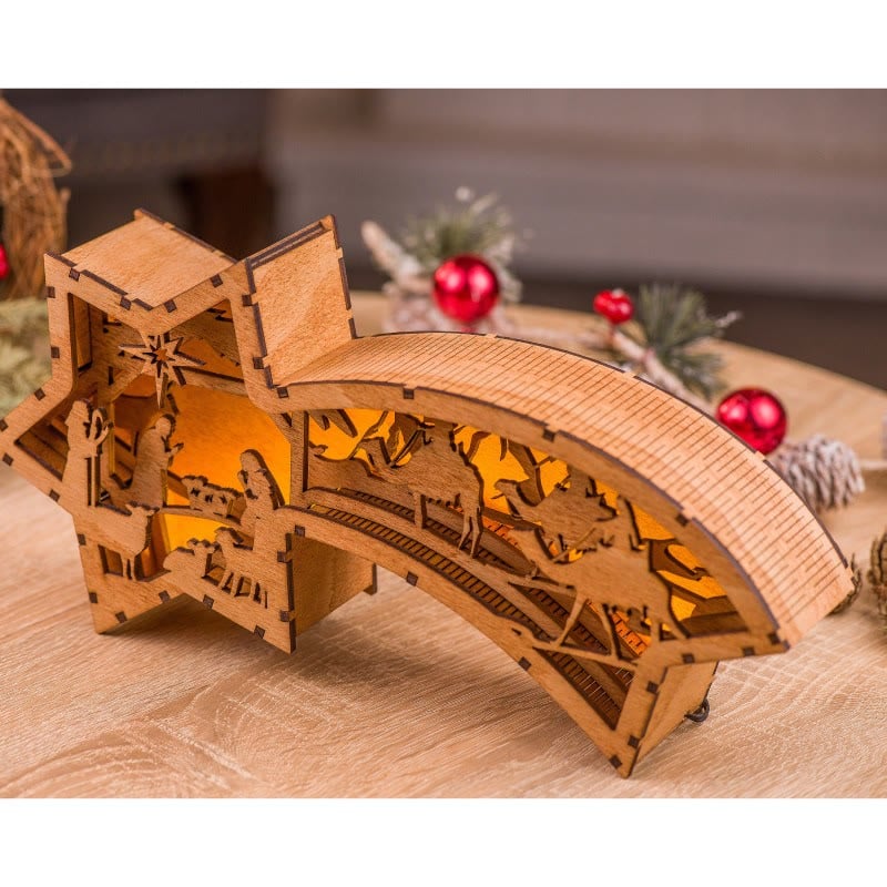 Avtoit | LED Wooden Christmas Ornaments Nativity Scene Star Shaped Desk Lamp