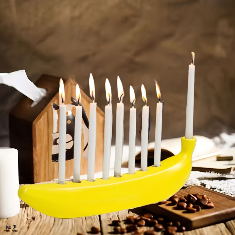 Avtoit | Innovative Ceramic Banana Decorative Candlestick - Fun Candlestick for Hanukkah, Unique Banana Theme Candlestick for Enthusiasts, Parties, Home Lighting, Also Suitable for Christmas, Valentine's Day, Easter, Thanksgiving, Hanukkah Festival Gifts