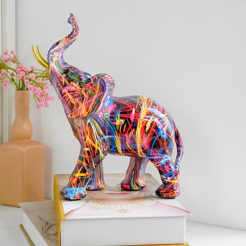 Avtoit | Abstract Elephant Statue – Colourful African Design with Raised Trunk for Good Luck