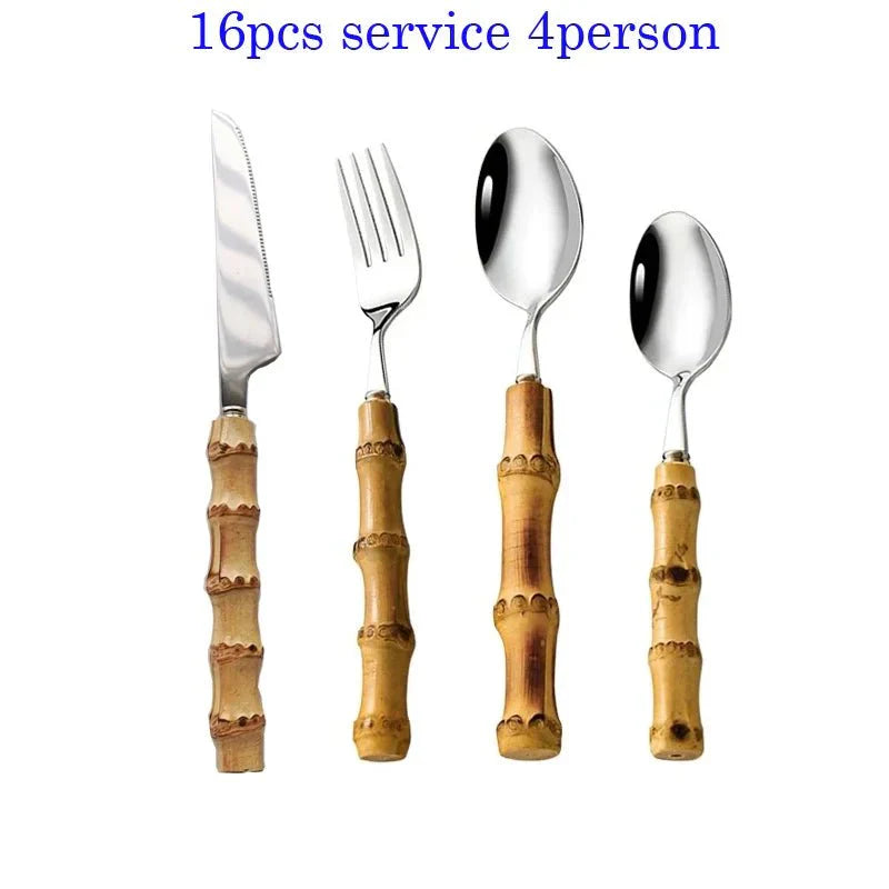 Avtoit | Bamboo Handle Cutlery Set Made of Stainless Steel