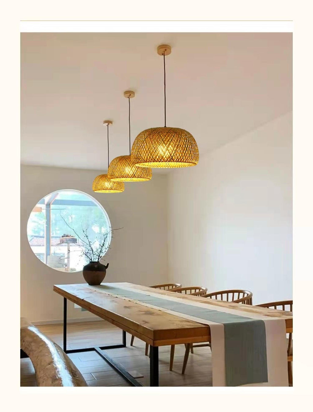 Avtoit | Hanging ceiling lamp made of bamboo C │ Handmade lighting from wood and rattan for interior decoration