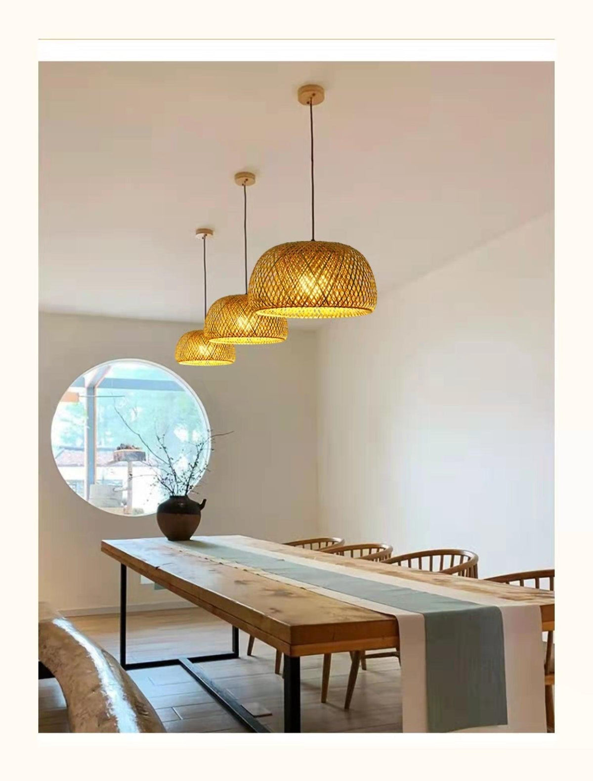 Avtoit | Hanging ceiling lamp made of bamboo C │ Handmade lighting from wood and rattan for interior decoration
