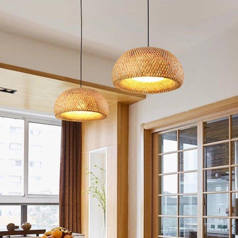 Avtoit | Hanging ceiling lamp made of bamboo C │ Handmade lighting from wood and rattan for interior decoration