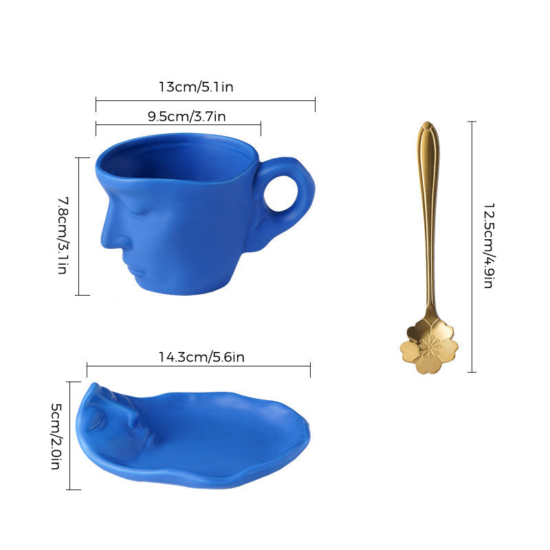 Avtoit | Metal Touching Face Creative Ceramic Kiss Coffee Cup, Artistic Vibe Mug & Saucer Set