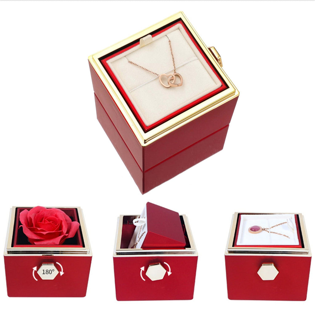 Avtoit | Two Hearts Necklace with Rotating Rose Gift Box