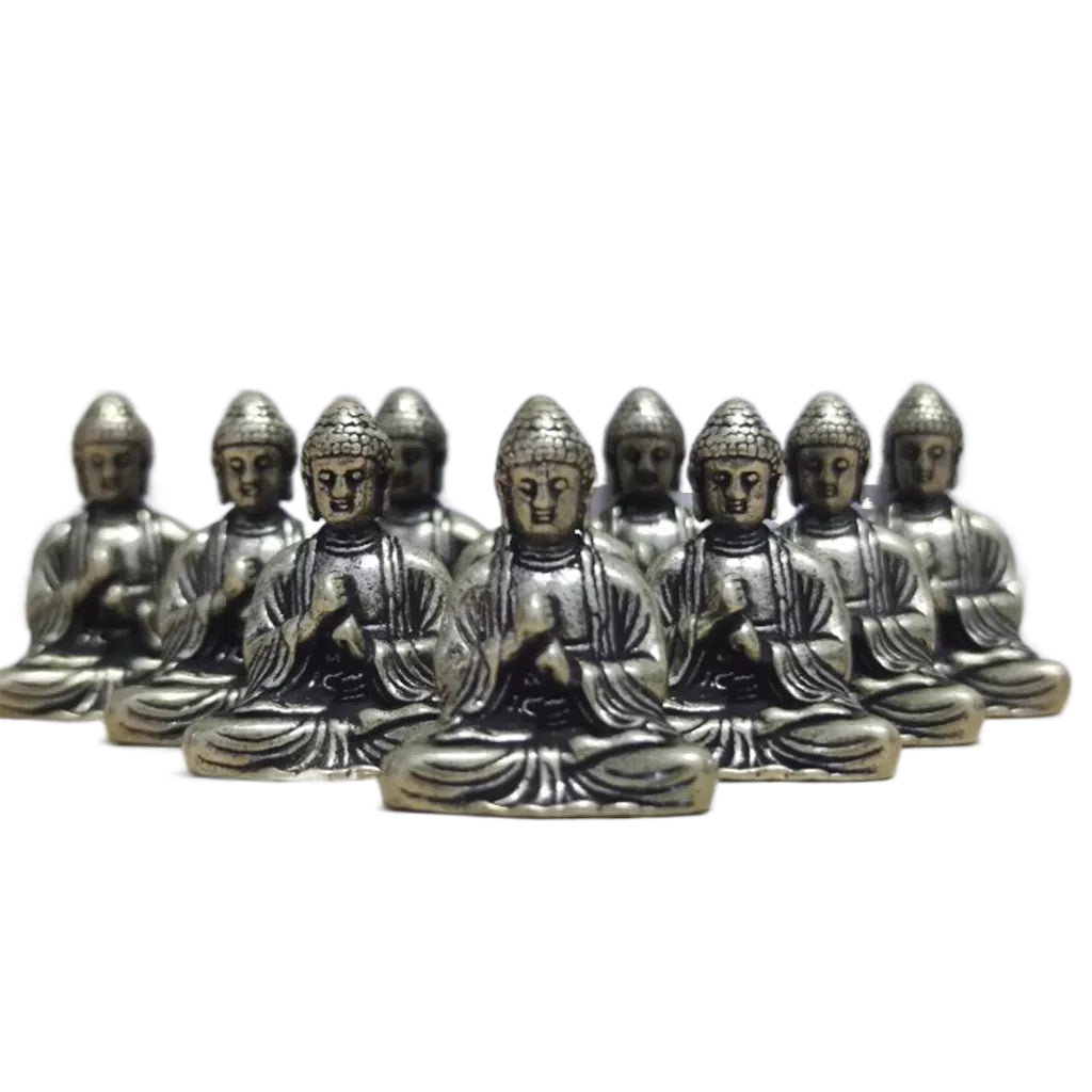 Avtoit | 10 pieces mini brass sitting Buddha statue figure for travel Buddhism worship home office desk decoration