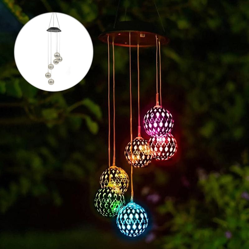 Avtoit | Solar Metal Ball Wind Chime – Solar Powered LED Garden Decoration with Soothing Sounds