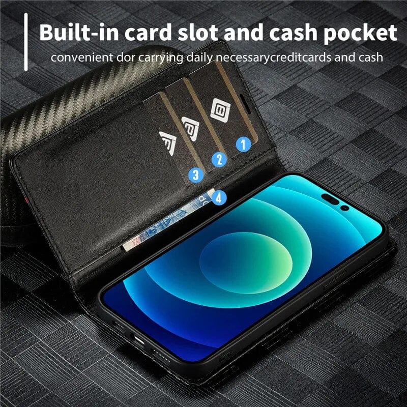 Avtoit | S23 Phone case | Card holder made of carbon fiber leather with magnetic closure