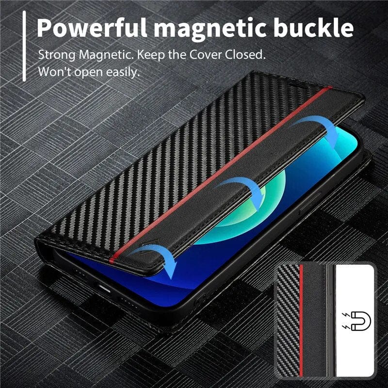 Avtoit | S23 Phone case | Card holder made of carbon fiber leather with magnetic closure