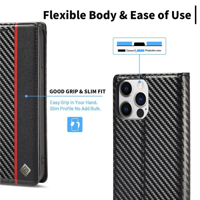 Avtoit | S23 Phone case | Card holder made of carbon fiber leather with magnetic closure