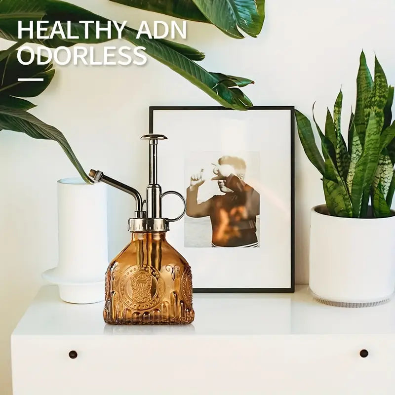 Avtoit | Embossed glass bottle with metal nozzle – Plant sprayer for flower watering in vintage design