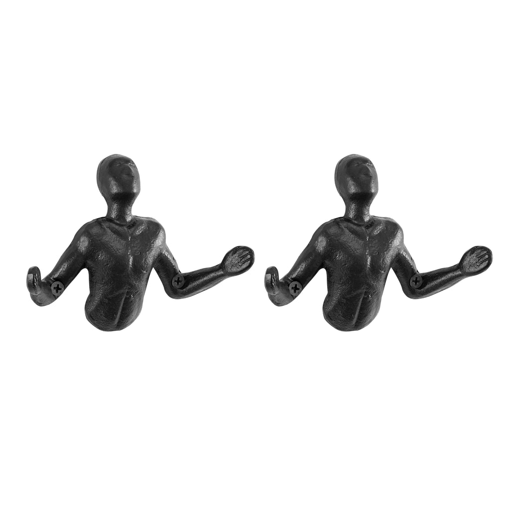 Avtoit | Protruding "Palms Up" Cast Iron Decorative Black Wall Mount Hooks (Set of 2)
