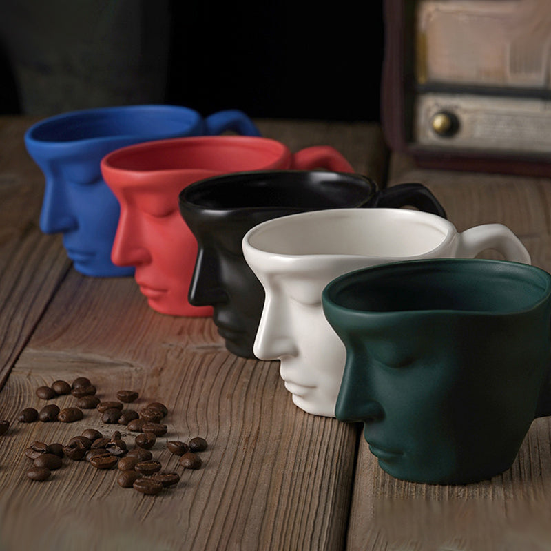 Avtoit | Metal Touching Face Creative Ceramic Kiss Coffee Cup, Artistic Vibe Mug & Saucer Set