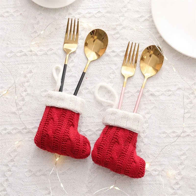Avtoit | Charming Knitted Mini Christmas Socks – Red & Green Hanging Stockings for Festive Home, Party, & Table Décor