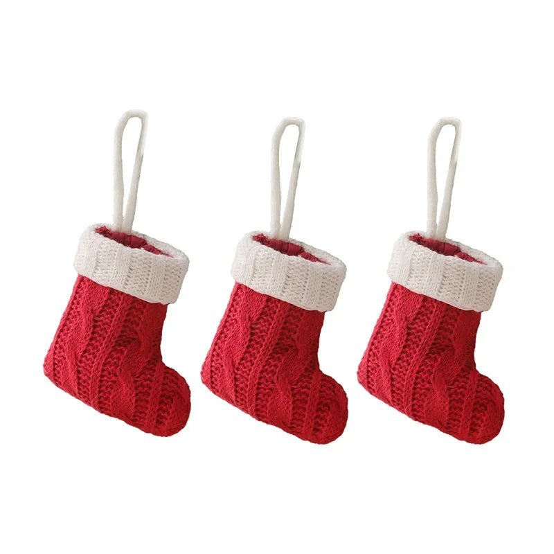 Avtoit | Charming Knitted Mini Christmas Socks – Red & Green Hanging Stockings for Festive Home, Party, & Table Décor