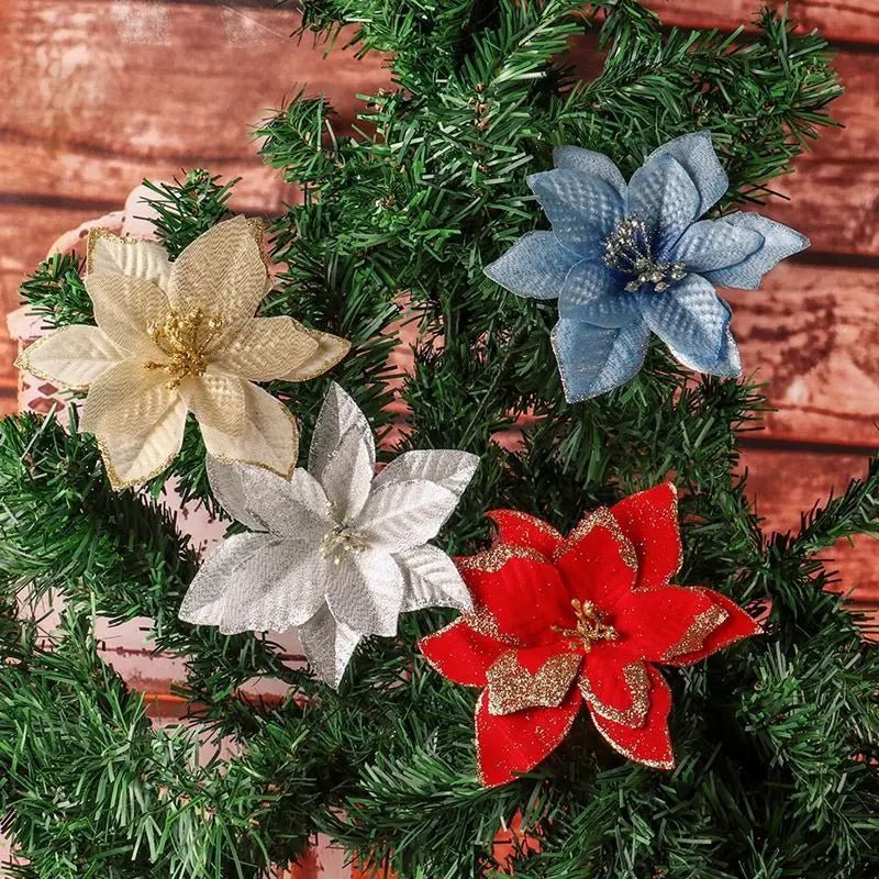 Avtoit | Christmas Artificial Poinsettia Flower Heads Tree Pendants – Beautifully Crafted Artificial Poinsettia Flower Ornaments for a Stunning Holiday Home Makeover